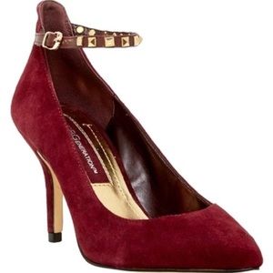 BCBG burgundy suede kitten heel pumps